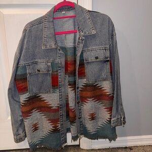 Denim Jacket with Southwestern Pattern